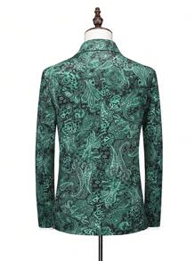 Manfinity AFTRDRK 男士大码1入組印花單釦西裝外套 - 綠色 - 查看 2