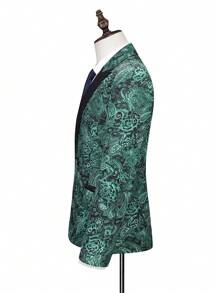 Manfinity AFTRDRK 男士大码1入組印花單釦西裝外套 - 綠色 - 查看 4