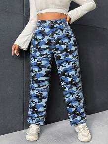 SHEIN ICON Plus Camo Print Straight Leg Jeans - Multicolor - View 4