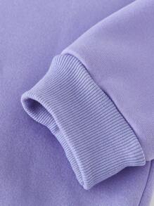 SHEIN 少女2入組可愛臉部和標語印花圓領運動衫和短褲套裝 - 紫色 - 查看 6