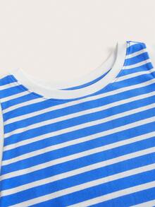 SHEIN BASICS Hơn In sọc Váy ba lỗ - Xanh và trắng - Xem 4