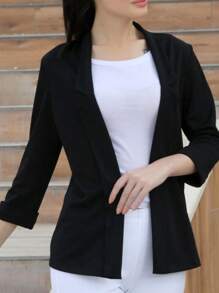 RueChic Solid Lapel Neck Blazer - Black - View 1