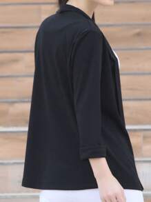 RueChic Solid Lapel Neck Blazer - Black - View 2