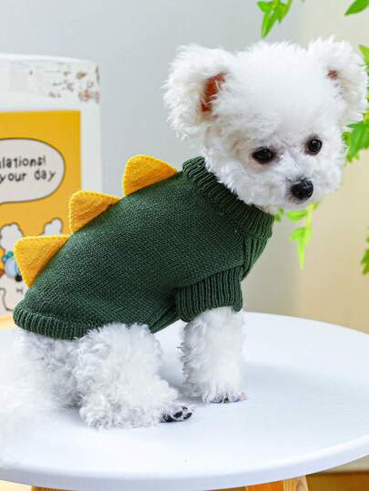 PETSIN 1入組寵物衣服柔軟的舒服的秋冬恐龍套頭毛衣適用於小狗和貓