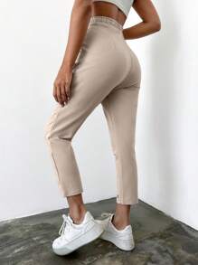 EURMUSE Letter Patched Detail Slant Pocket Sweatpants - Apricot - View 2