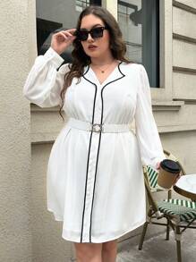 SHEIN Privé Taglie Forti Abito con cintura bordo a contrasto - Bianco - Visualizzare 1