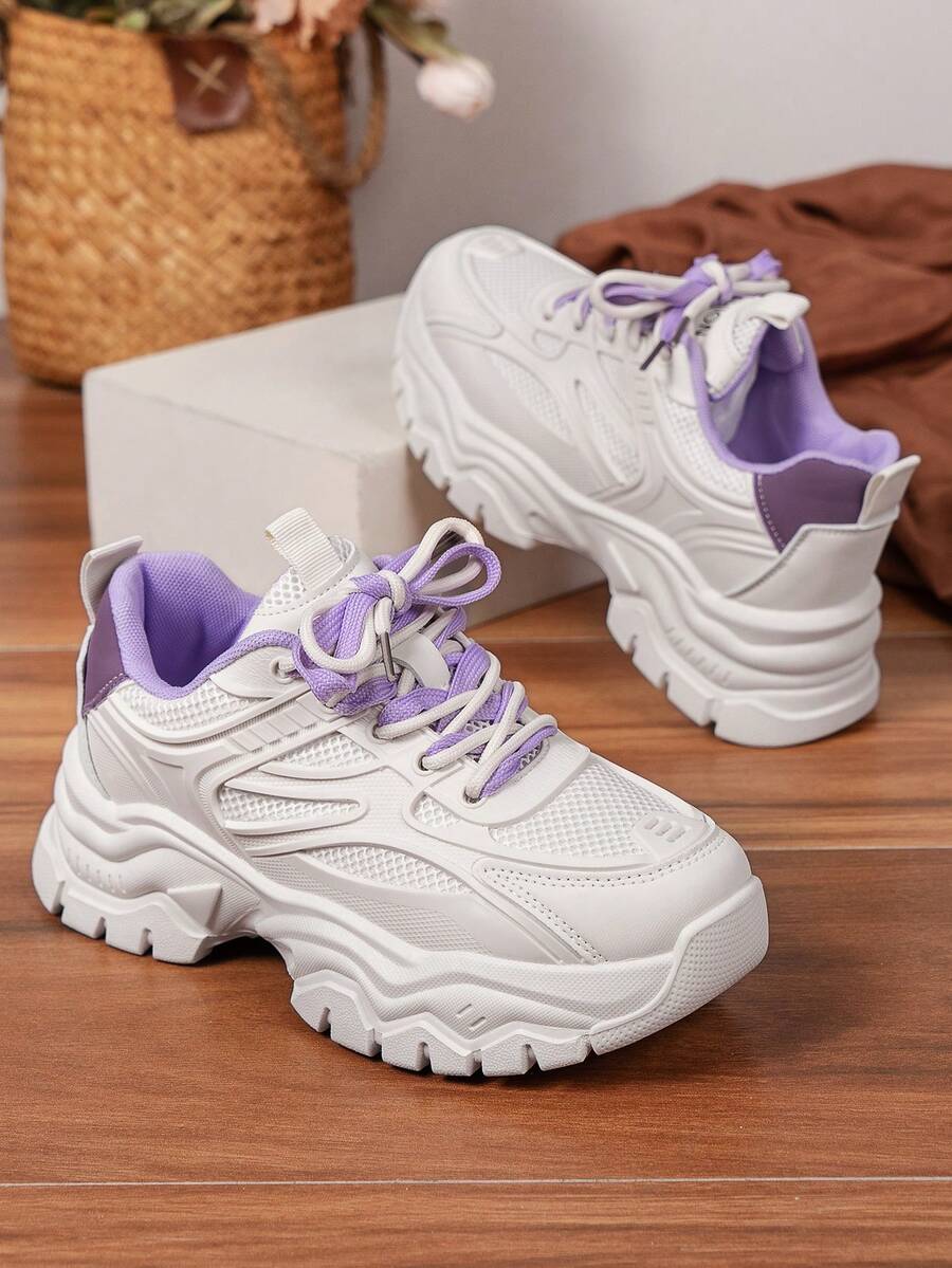 厚底运动鞋，女士休闲坡跟鞋 - 彩色 - 查看 1