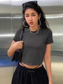 DAZY Solid Crop Tee - Grey - View 2