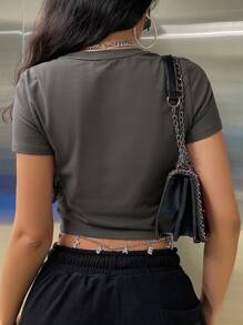 DAZY Solid Crop Tee - Grey - View 3