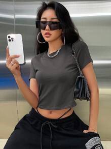 DAZY Solid Crop Tee - Grey - View 4