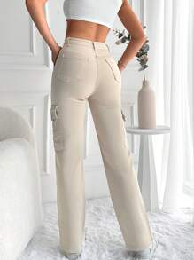 EURMUSE Flap Pocket Side Cargo Jeans - Beige - View 2