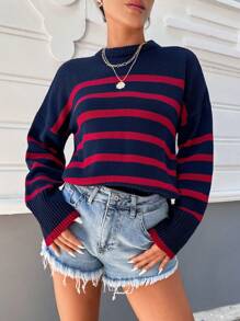 EURMUSE Striped Pattern Drop Shoulder Sweater - Multicolor - View 3