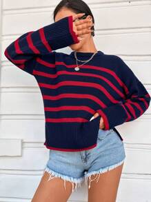 EURMUSE Striped Pattern Drop Shoulder Sweater - Multicolor - View 4