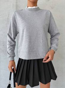 RueChic Mock Neck Drop Shoulder Sweatshirt - Grey - View 3
