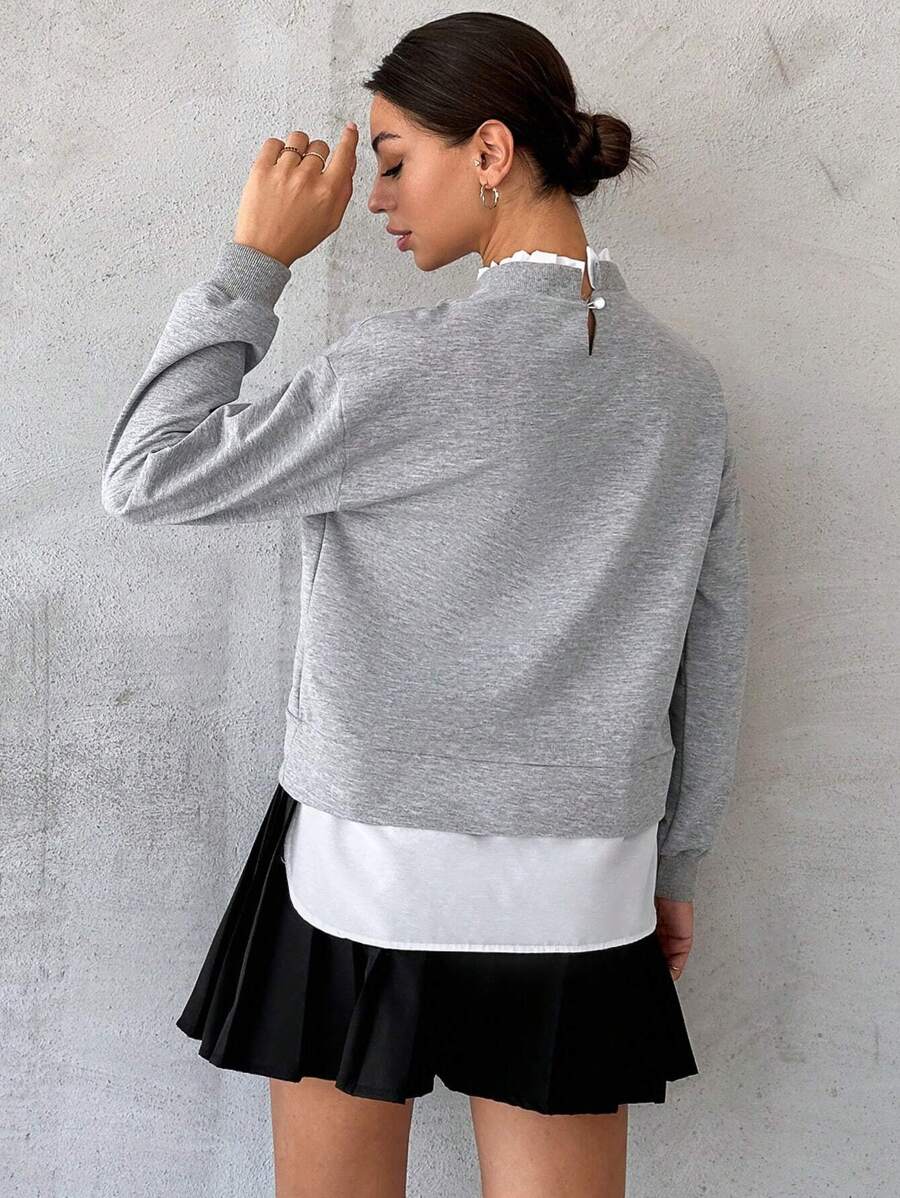 RueChic Mock Neck Drop Shoulder Sweatshirt - Grey - View 1