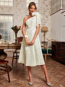 Simplee 單肩打結細節提花派對禮服