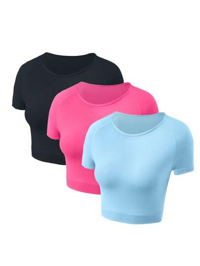 Easithlete 3 件套标语图案蝙蝠袖运动 T 恤健身背心健身房女式衬衫