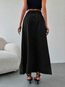 EURMUSE High Waist Denim Skirt - Black - View 2