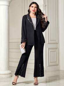 Modelyn 大碼珍珠串珠單釦西裝外套 - 黑色 - 查看 4