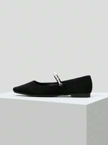 MOTF PREMIUM Giày búp bê vuông quai ngọc trai giả, giày đi nghỉ mát, giày mùa hè cho dịp Giáng sinh. - màu đen - Xem 10