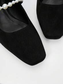 MOTF PREMIUM Giày búp bê vuông quai ngọc trai giả, giày đi nghỉ mát, giày mùa hè cho dịp Giáng sinh. - màu đen - Xem 5