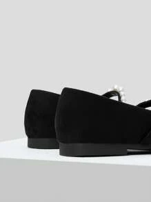 MOTF PREMIUM Giày búp bê vuông quai ngọc trai giả, giày đi nghỉ mát, giày mùa hè cho dịp Giáng sinh. - màu đen - Xem 7