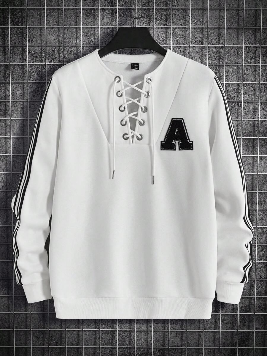 GENTILAND Nam Thư được vá Lace lên phía trước Áo nỉ - trắng - Xem 1