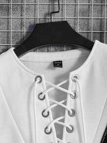 GENTILAND Nam Thư được vá Lace lên phía trước Áo nỉ - trắng - Xem 3