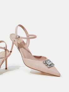SheIn Belle Duyên dáng Em bé Màu hồng Giày Cao Gót Buộc dây mắt cá chân Đối với phụ nữ , Đồ trang trí Rhinestone Chóp giầy nhọn Giày cao gót Stiletto Pumps - Màu Hồng baby - Xem 3