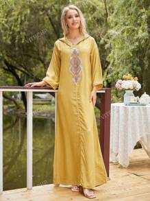 Graphic Patched Drop Shoulder Hooded Dress