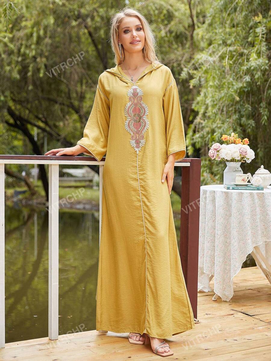 Graphic Patched Drop Shoulder Hooded Dress