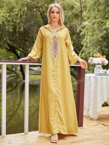 Graphic Patched Drop Shoulder Hooded Dress