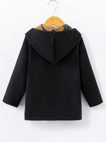 SHEIN Young Boy Camo Print Hooded Overcoat - Black - View 2
