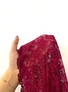 Floral Lace Bow Front Cami Top & Shorts PJ Set Bow Tie - Burgundy - View 7