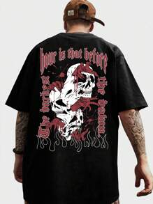 ROMWE MEN Goth Guys Skull & Slogan Graphic Tee