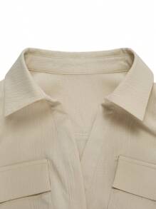 SHEIN Unity Twist Front Crop Blouse - Apricot - View 6