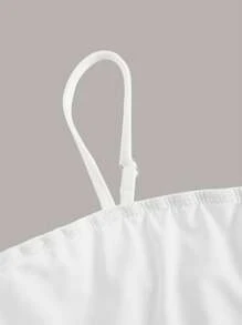 SHEIN EZwear 素色二合一不對稱下擺短款T恤 - 白色 - 查看 4