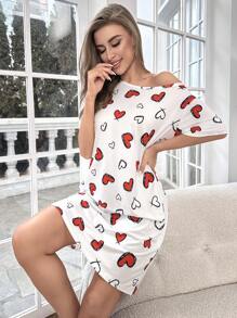 心形印花睡衣 - 紅色 - 查看 4