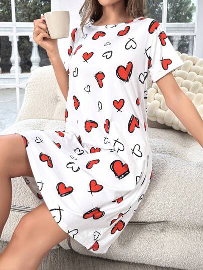 Heart Print Pajama Nightdress Bridallingerie