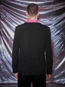 Manfinity VCAY 1pc Contrast Collar Flap Detail Single Breasted Blazer, For Fall Winter - Black - View 2