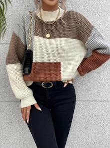 EMERY ROSE Suéter con bloque de color y hombros caídos, Blusas de manga larga
