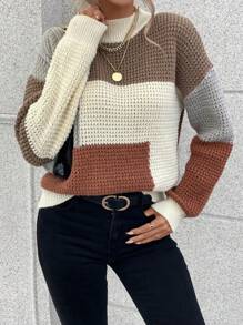 EMERY ROSE Suéter con bloque de color y hombros caídos, Blusas de manga larga