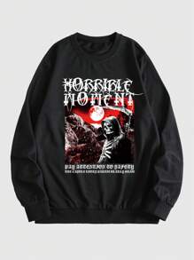 ROMWE MEN Goth Guys Slogan Graphic Sweatshirt - Black - View 1