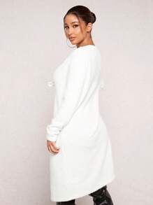 SHEIN SXY Tie Trước Túi Kép 	
Fuzzy áo - trắng - Xem 2
