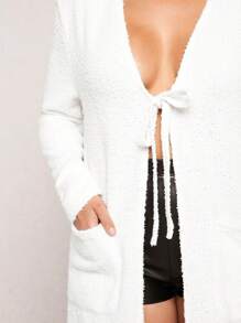 SHEIN SXY Tie Trước Túi Kép 	
Fuzzy áo - trắng - Xem 5