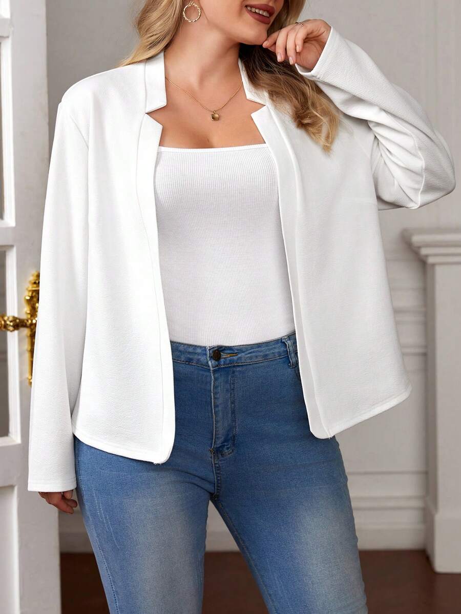 SHEIN LUNE Plus Notched Neckline Open Front Jacket - White - View 1