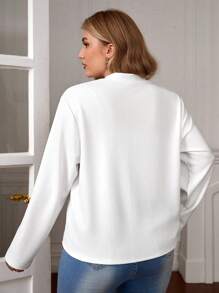 SHEIN LUNE Plus Notched Neckline Open Front Jacket - White - View 2