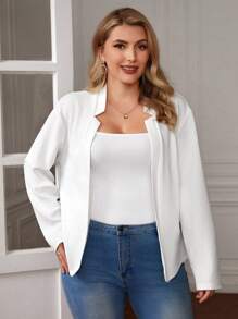 SHEIN LUNE Plus Notched Neckline Open Front Jacket - White - View 4