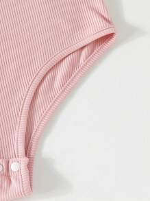 SHEIN Sparklyn Tween Girl Solid Color Knitted Bodysuit, Cute And Sweet Pink Round Neck Casual Style For Spring And Summer Summer Holiday - Pink - View 3