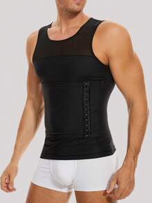 男士網紗拼接運動背心 - 黑色 - 查看 3